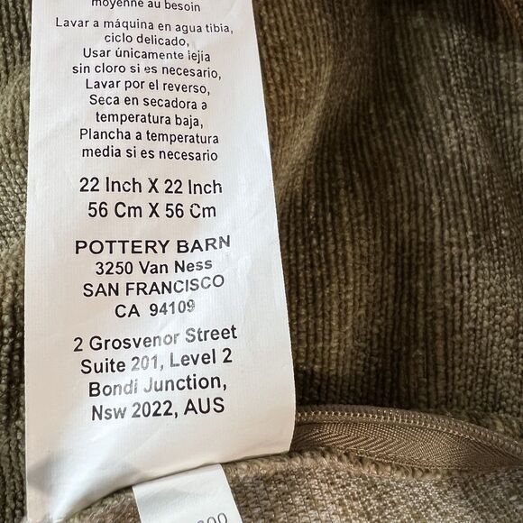 Pottery Barn Olive Sage Green upholstered 22" Square Throw Pillow Embroidered - Picture 5 of 7